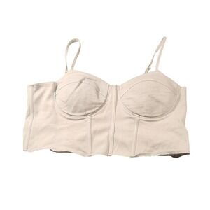 Say What Bustier Top Womens XL White Twill Corset Zipper Strappy Crop Tank